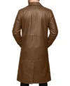 Darnell Brown Long Leather Lapel Collar Coat Back