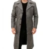 Distressed Grey and Black Leather Long Length Coat
