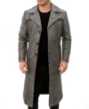 Distressed Grey and Black Leather Long Length Coat