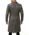 Distressed Grey and Black Leather Long Length Coat Back