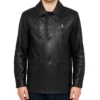 Dravon Black Button Closure Leather Coat