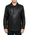 Dravon Black Button Closure Leather Coat