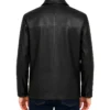 Dravon Black Button Closure Leather Coat Back