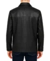 Dravon Black Button Closure Leather Coat Back