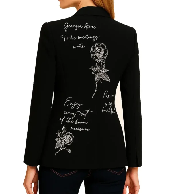 Floral Script Black Blazer Back