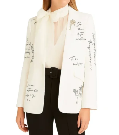 Floral Script White Blazer