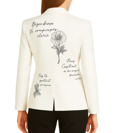 Floral Script White Blazer Back