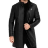 Kaelen Stand Up Collar Black Leather Coat