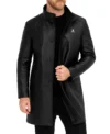 Kaelen Stand Up Collar Black Leather Coat