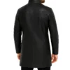 Kaelen Stand Up Collar Black Leather Coat Back