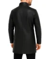Kaelen Stand Up Collar Black Leather Coat Back