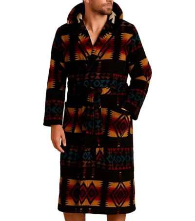 Men Aztec Print Hooded Bathrobe