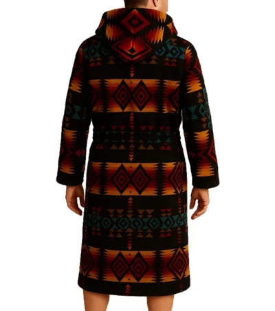 Men Aztec Print Hooded Bathrobe Back
