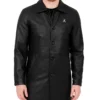 Ralvyn Black Classic Collar Button Front Leather Coat