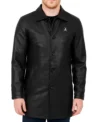 Ralvyn Black Classic Collar Button Front Leather Coat