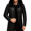 Rhegon Fur Collar Black Leather Coat