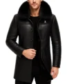Rhegon Fur Collar Black Leather Coat