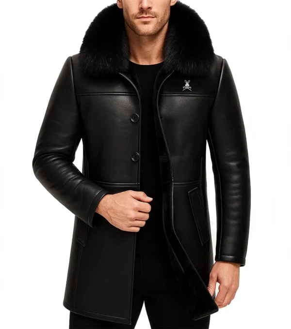 Rhegon Fur Collar Black Leather Coat