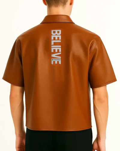 Shop Believer Oversized Snap Brown Shirt Back