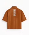 Shop Believer Oversized Snap Brown Shirt Back Look