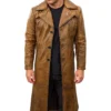 Thandor Distressed Long Brown Leather Coat