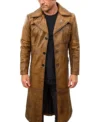 Thandor Distressed Long Brown Leather Coat