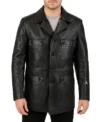 Varston Black Four Pocket Buttoned Leather Coat