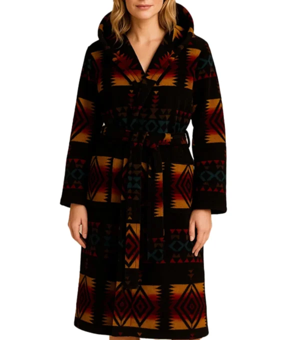 Women Aztec Print Hooded Bathrobe