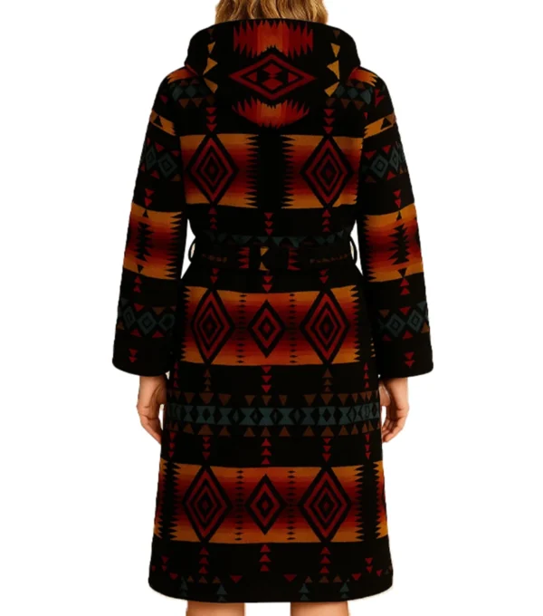 Women Aztec Print Hooded Bathrobe Back
