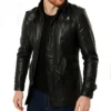 Zayden Stand Collar Black Leather Coat