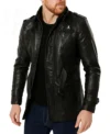 Zayden Stand Collar Black Leather Coat