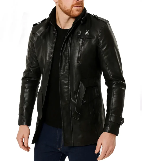 Zayden Stand Collar Black Leather Coat