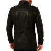 Zayden Stand Collar Black Leather Coat Back