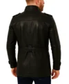 Zayden Stand Collar Black Leather Coat Back