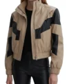 Aubrey Beige and Black Contrast Leather Jacket