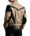 Aubrey Beige and Black Contrast Leather Jacket Back Look