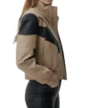Aubrey Beige and Black Contrast Leather Jacket Side Look