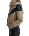 Aubrey Beige and Black Contrast Leather Jacket on Sale