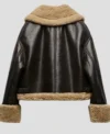 Clara Coffee Brown Shearling Leather Jacket Back