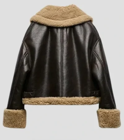 Clara Coffee Brown Shearling Leather Jacket Back