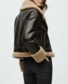 Clara Coffee Brown Shearling Leather Jacket Back Look