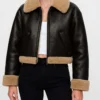 Clara Coffee Brown Shearling Leather Jacket