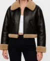 Clara Coffee Brown Shearling Leather Jacket