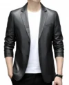 Damon Black Faux Leather Blazers