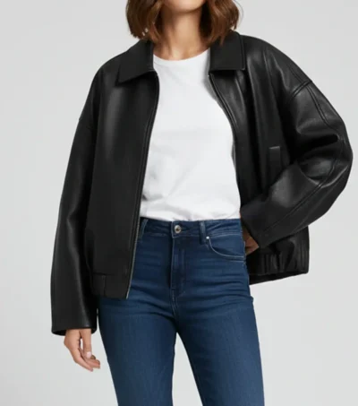 Elara Oversized Black Leather Jacket