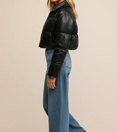 Harper Black Cropped Puffer Jacket Side Look