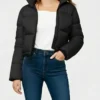 Luna White Cropped Puffer Black Jacket