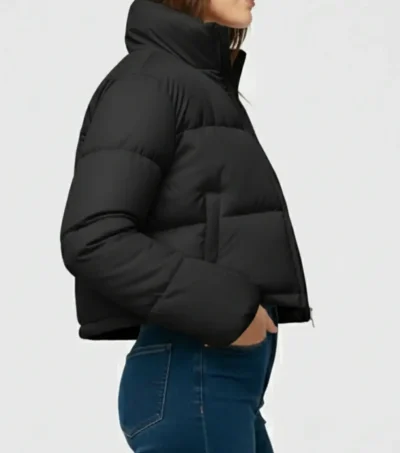 Luna White Cropped Puffer Black Jacket on Sale