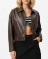 Nora Dark Brown Bomber Leather Jacket