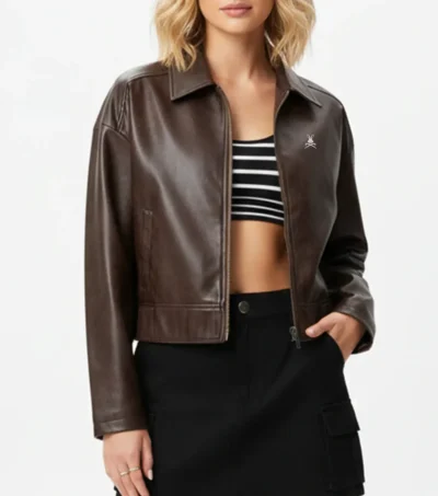 Nora Dark Brown Bomber Leather Jacket